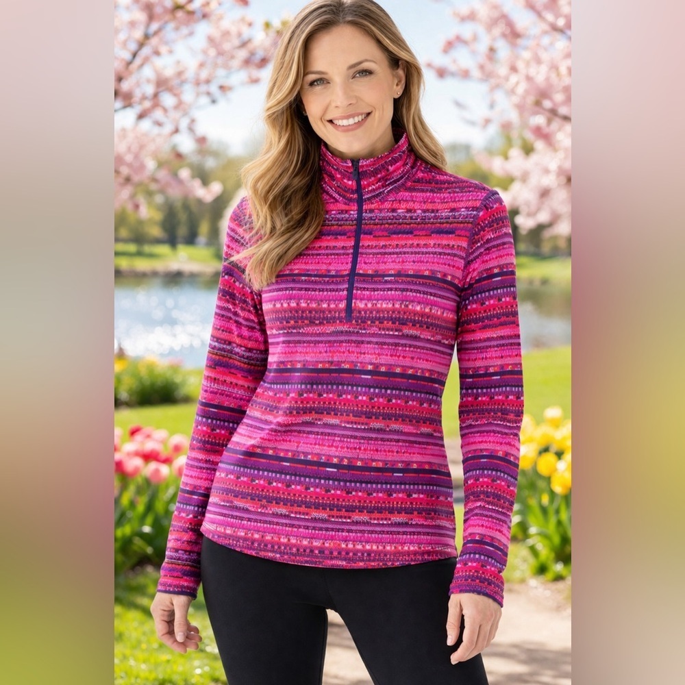 Nike Pro Dri-FIT Quarter Zip Pullover L Pink Purple Athletic Top